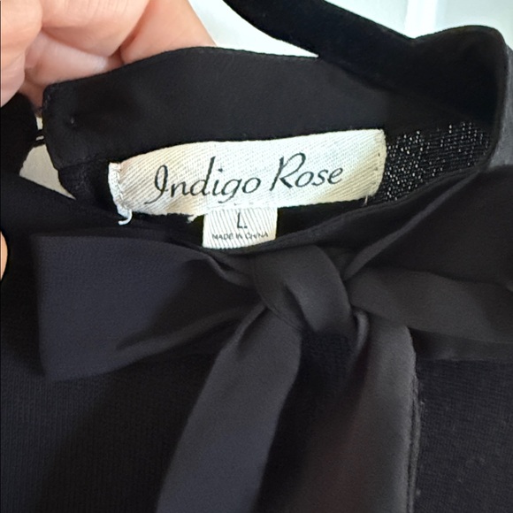 Indigo Rose Top Women's Bow Neck Sheer Long Sleeve - Picture 8 of 9